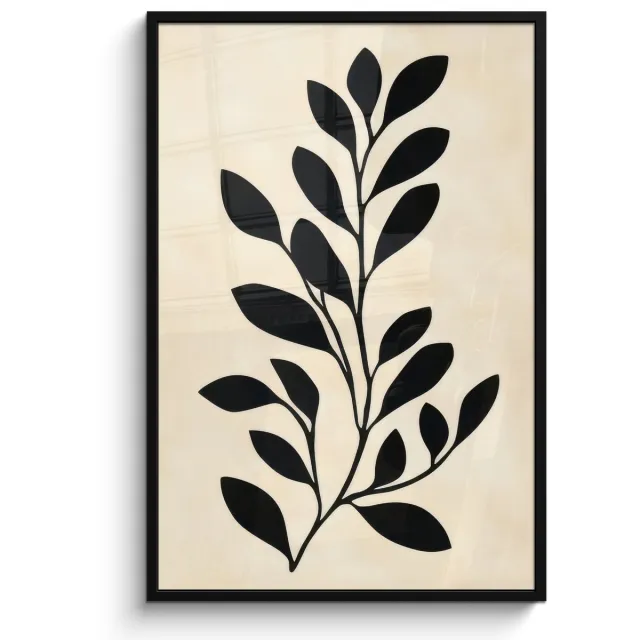 FrameYourWall Poster in lijst - Fotolijst 80x120 cm - Posters - Minimalistisch - Tak - Bladeren - Zwart - Posterlijst zwart - Decoratie - Wanddecoratie woonkamer - Muurdecoratie slaapkamer