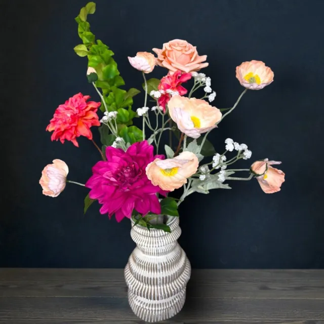 Luviore Kunstbloemen Boeket van zijdebloemen met Real Touch afwerking van Luviore - Zijden Kunstboeket - Bloemen Groen rood roze