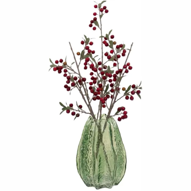 Mega Collections Bloemenvaas Callas - bewerkt sier glas - D14 x H21 cm - transparant groen - boeket en stelen - Moderne stijl
