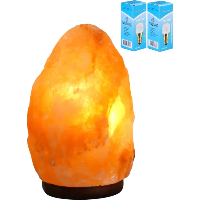 LalaShops Zoutlamp GROOT 6-8kg met 2x Gloeilamp - 100% Himalaya Zout - Tafellamp van Natuurlijk Haliet Zoutkristal met Sfeervol Warm Licht - Extra Lange Kabel 1.8mtr - ca. 28x17cm Roze / Pink