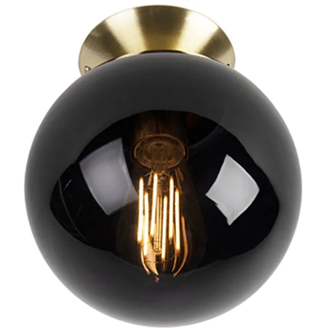 QAZQA pallon - Art Deco Plafondlamp - 1 lichts - Ø 200 mm - Zwart Goud - Woonkamer | Slaapkamer | Keuken