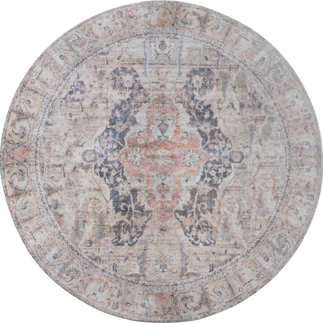 Veer Carpets Vloerkleed Mahal Beige 00 Rond ø160 cm - Laagpolig Vloerkleed – Vintage / Klassiek Design
