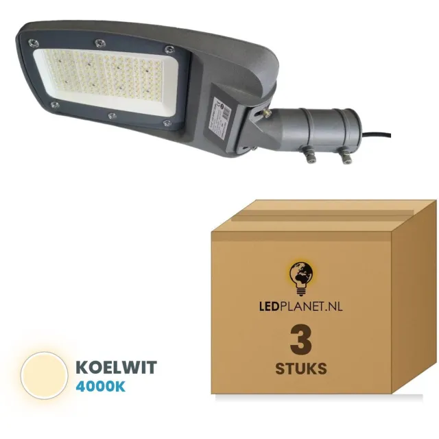 Tsong LED straatverlichting 100W - Doos 3 stuks - Koelwit 4000K - 16.000 lm - zonder sensor - IP66 - IK10 - 230V