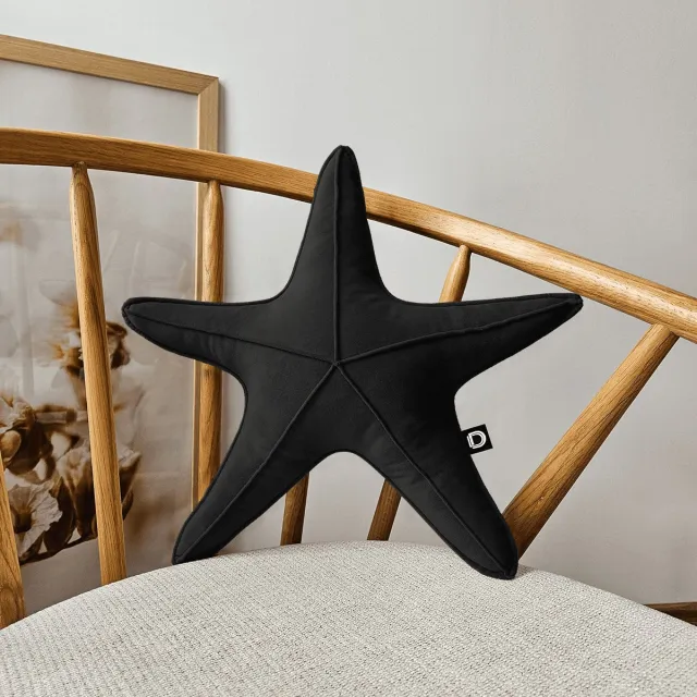 Decordruk VELVET - Stervormige Kussen - Zwart - 43x43x13 cm