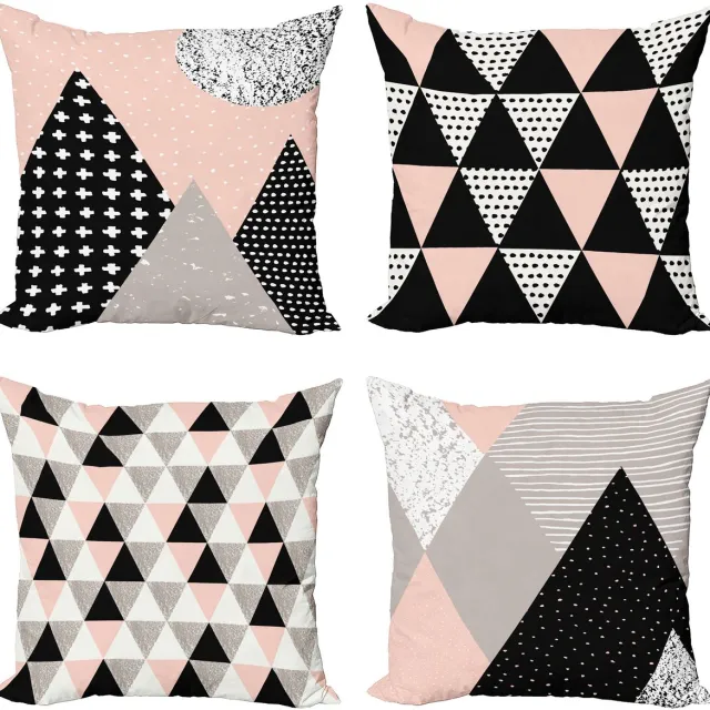ABAKUHAUS Gedämpfte Töne Sierkussen Kussenhoes 4 er Set, Pastel Geometrisch Ontwerp, Modern Accent Dubbelzijdige Digitale Print, 40 x 40 cm, Licht Lichtbruin Blush en Donkergrijs