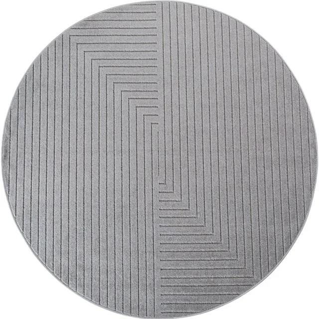 Ayyildiz Nova – Binnen- en buitenkleed – Zilver – Scandinavisch 3D-design – Ø 80 cm rond