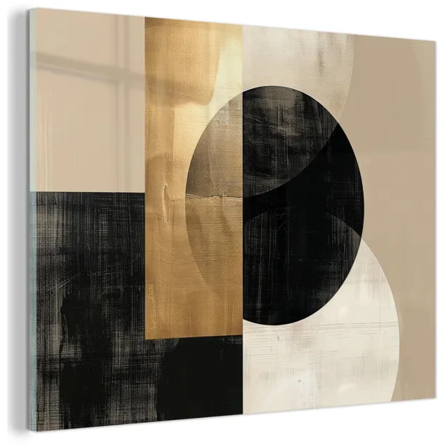 Unyqoos Moderne wanddecoratie op glas met abstracte kunst in goud en zwart
