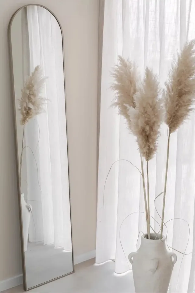 Nordic Style® Boogspiegel 180x40cm - Greige - Scandinavische Spiegels - Halfrond - Pas spiegel - Staande spiegel - Kleedkamer spiegel - Pas - Boog - Half Rond Ronde - Woonkamer - Wand - Muurspiegel - Muur