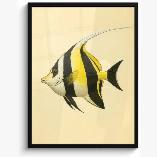 FrameYourWall Poster in lijst - Fotolijst 60x80 cm - Posters - Vis - Sierlijk - Rugvin - Geel - Posterlijst zwart - Decoratie - Wanddecoratie woonkamer - Muurdecoratie slaapkamer