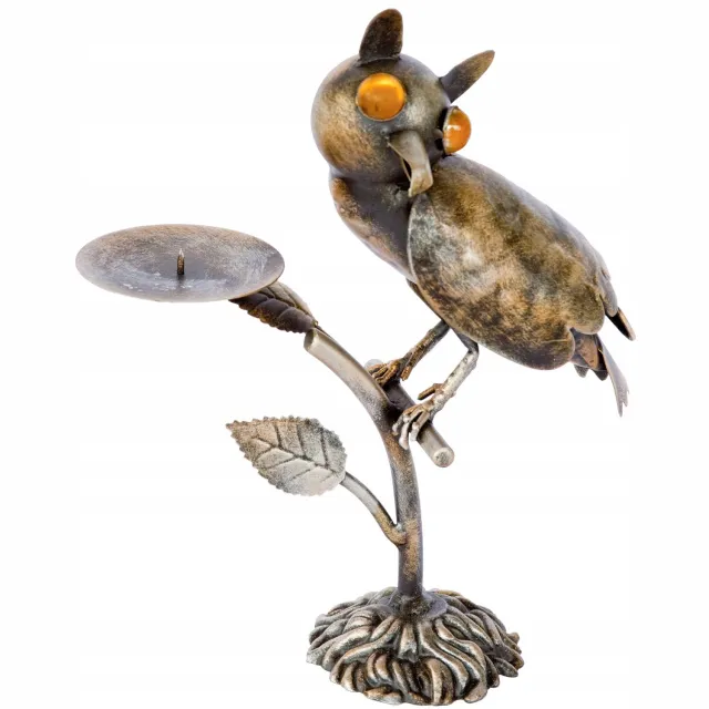 Bettina Metalen Uil Lantaarn voor Terras en Tuin - Decoratieve Kaarsenhouder Honingkleurig of groen (ogen)