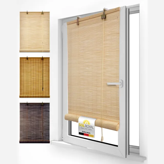 Sol Royal SolDecor B86 rolgordijn bamboe 110x160 cm - rolgordijnen zonder boren - rolgordijnen lichtdoorlatend zonwering bamboo Jaloezie inclusieve klembeugels - Natuur