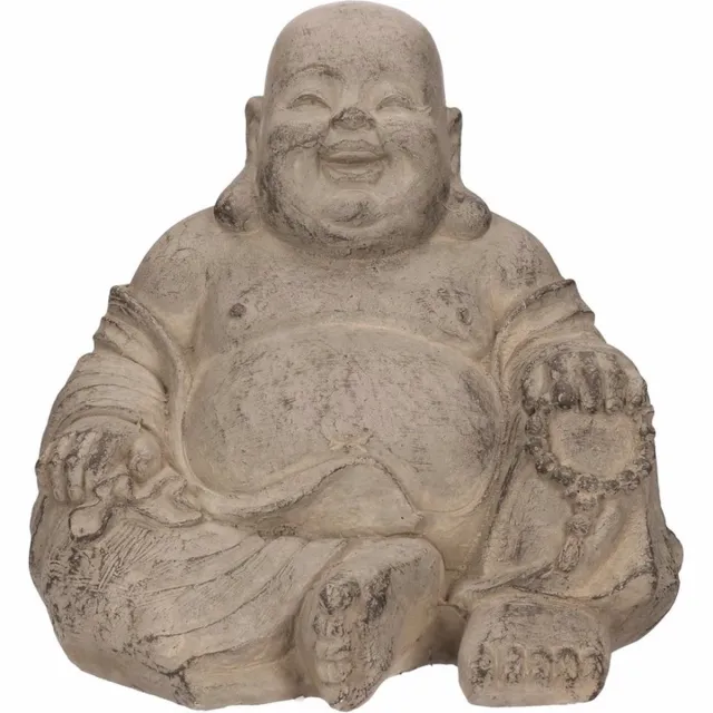 Stone-Lite Deco Stone Lite tuin beeld - Happy Boeddha - grijs - fiberclay - 24 cm - binnen en buiten Multi