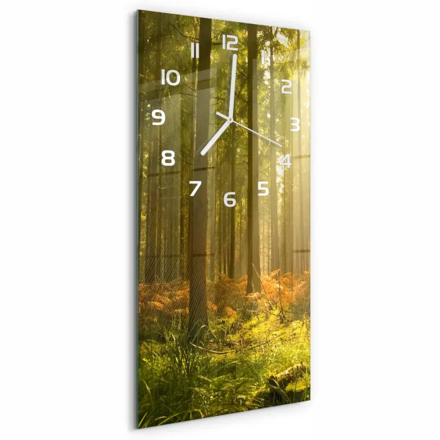 TULUP Wandklok - Prachtig bos Glazen Klok Met Print - 30x60 cm - Groente Wandklok Glas Met Motief - Witte handen - Rechthoekige Klok - Wandklok Glas Decoratie - Gekleurde Glazen Klok