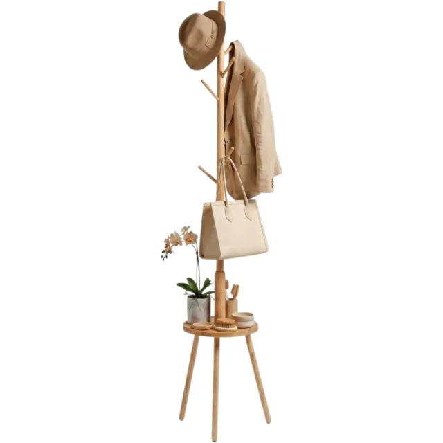 MAZAZU Staande Kapstok met 8 Haken - Boomstam Design - Met Tafeltje - Bamboe Look - 184 cm Bruin