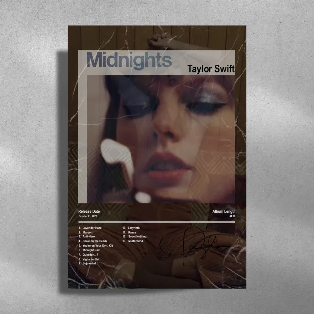 Luxe poster Taylor Swift - Midnights - Metalen Poster 30x40cm - album cover bruin