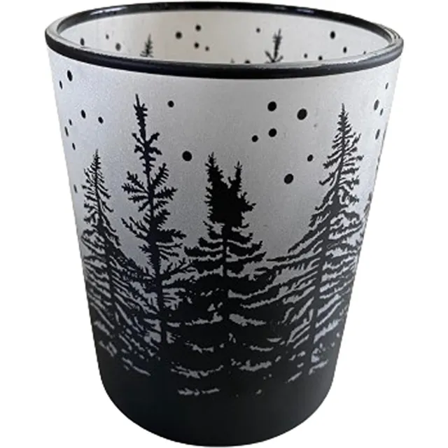 Diga Colmore Waxinelichthouder Black Frosted Trees - Kerst/Winter - Zwart - 10x10x13