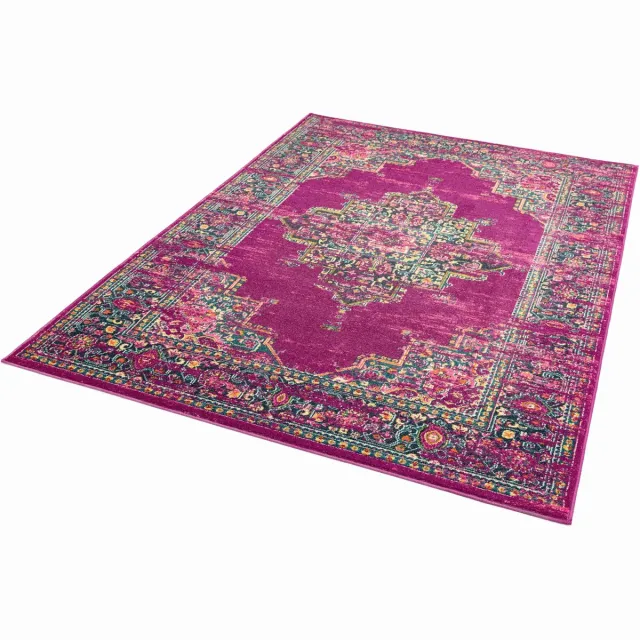 easy living colt-medallion-fuchsia Vloerkleed - 160x230 - Rechthoek - Laagpolig,Vintage Tapijt - Klassiek - Meerkleurig