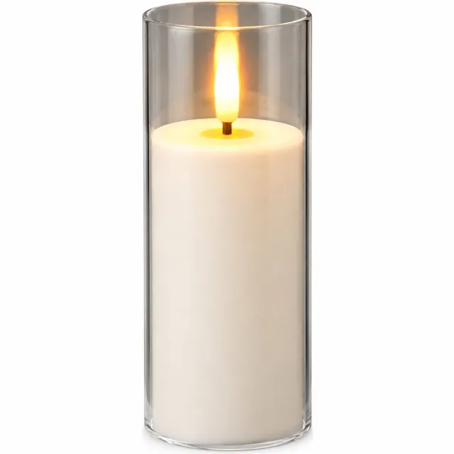 SWGOTA led kaarsen - ivoorkleurige kaars met puntvormige vlam, 5,5 x 12,5 cm, transparante cilindermantel, op 2 AA-batterijen, batterijen niet inbegrepen
