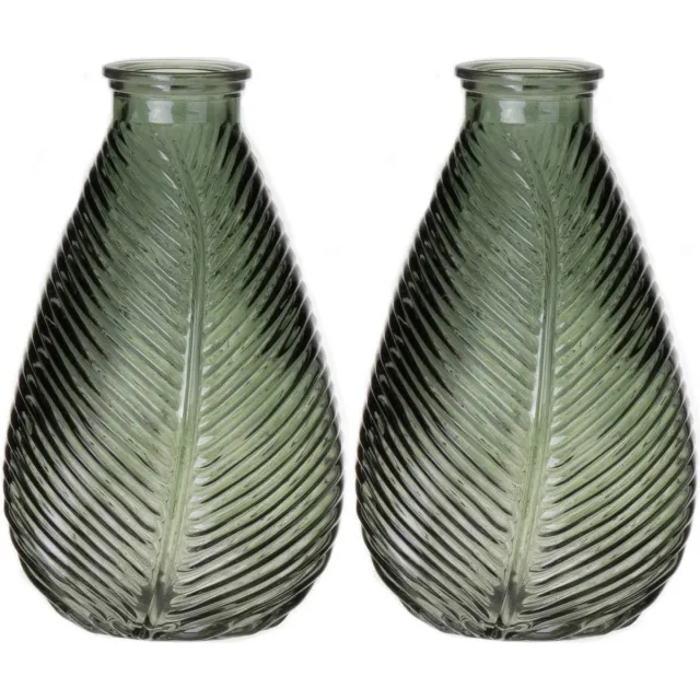 Bellatio Design Bloemenvaas - 2x - groen transparant glas - 14 x 23 cm - vaas