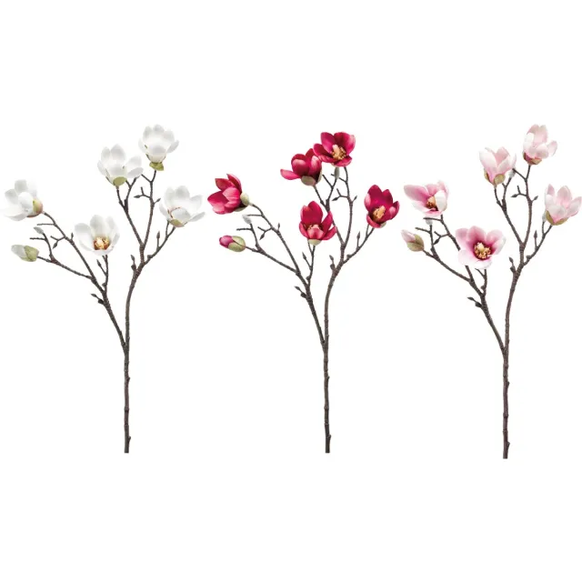 Emerald Kunstbloem Magnolia mini 65cm - Set van 3 - Kunstplant voor binnen Créme, Donkerroze & Lichtroze - Set van 3