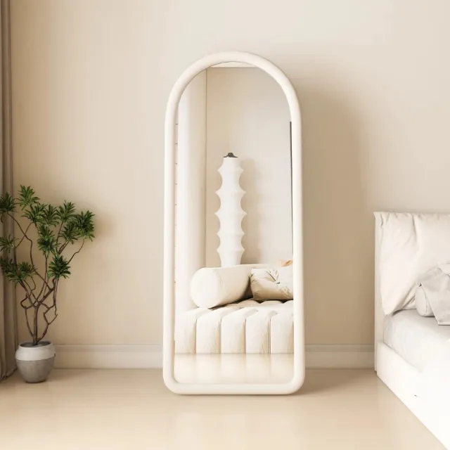 SensaHome Gestoffeerde Staande Spiegel Oval - Passpiegel Suede Velvet - 60x160 - Wit Wit Oval