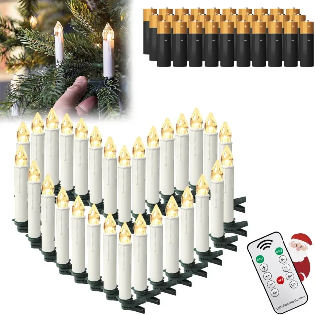 Froadp 30er LED Kerstkaarsen Draadloos Warmwit Kaarsen Met Timer Afstandsbediening Vlamloze Kerstboomkaarsen Feest Voor Feestjes,Kerstboom,Huwelijk, Huwelijksdecoratie,Geboortedag (Met Batterij)