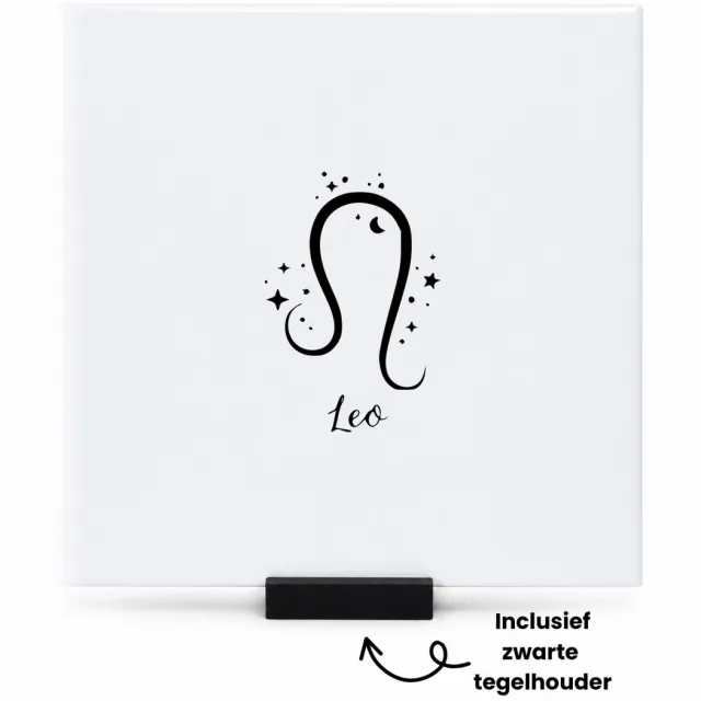 Hacebo Leo tegeltje met tegelhouder - Sterrenbeeld leeuw - Familie vrienden - tegeltjes met tekst - Cadeau - spreuktegels - 15x15 CM Wit
