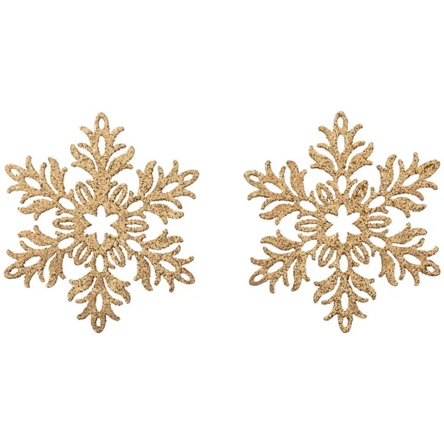 Feeric lights & Christmas Set van 2 houten kerstboomversieringen in de vorm van een gouden sneeuwvlok met arabeskmotief Doré