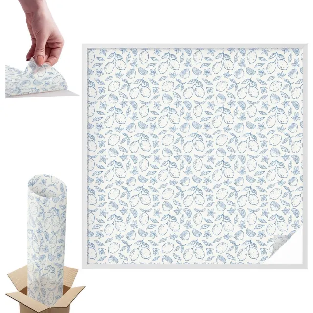 TULUP Raamfolie Anti inkijk - Citroenpatroon Anti inkijk Raamfolie - 100x100 cm - Wit Raamfolie Tegen inkijk - Zelfklevende Anti inkijk Folie Glas in Lood - Voor de keuken, het kantoor en de hal. - Zonwerende Raamfolie Glas in Lood Wit - Citroenpatroon