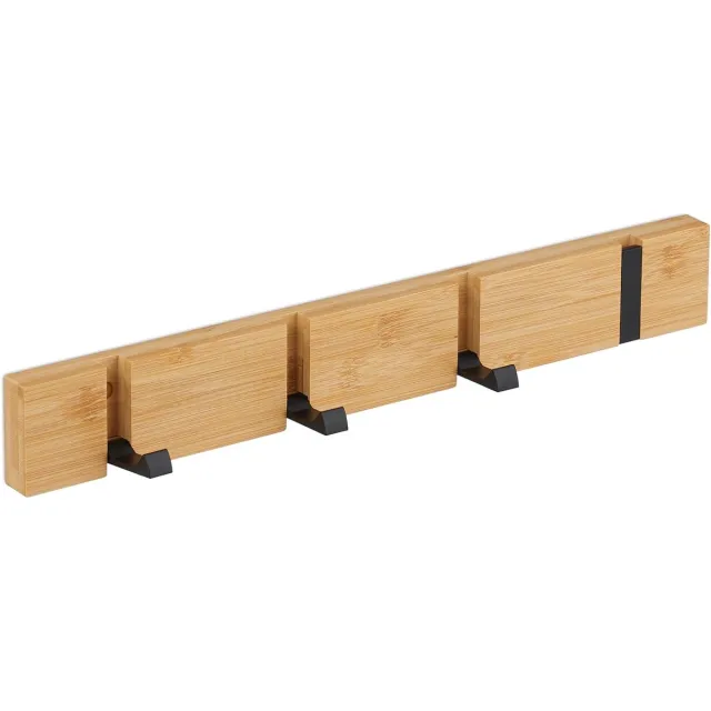 Homium Wandkapstok van bamboe 4 haken - hout - 40 cm - muurkapstok