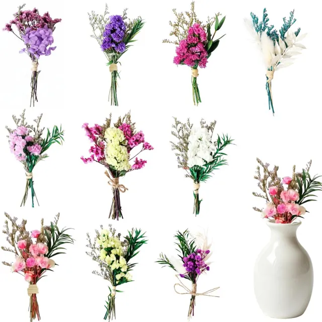 Famanu Set van 10 mini droogbloemen boeketten met vergeet-me-nietjes en gipskruid voor DIY decoratie Zwart
