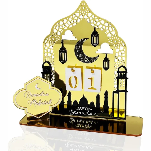 Famanu Ramadan Mubarak adventskalender -acryl Countdown voor thuiskantoor tafeldecoraties -doe-het-zelf nieuwigheid ster maan lantaarns