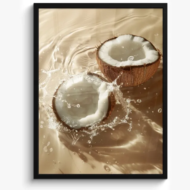 FrameYourWall Fotolijst inclusief poster - Posterlijst 50x70 cm - Posters - Kokosnoot - Water - Beige - Spetters - Foto in lijst - Keuken decoratie muur - Wanddecoratie accessoires - Muurdecoratie - Schilderijen