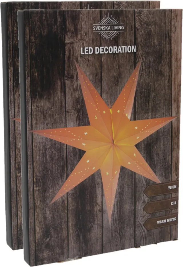 Svenska Living Decoratie kerststerren - 2x stuks - wit - 76 cm - papier - E14 fitting