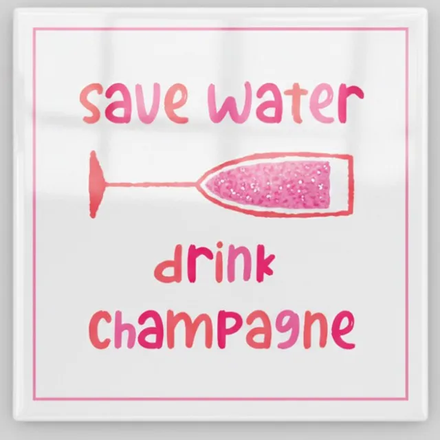 Nevolis Save Water Drink Champagne Quote Keramische Tegel – Speelse Roze Bar & Keuken Wanddecoratie – 15 x 15 cm Multi Color