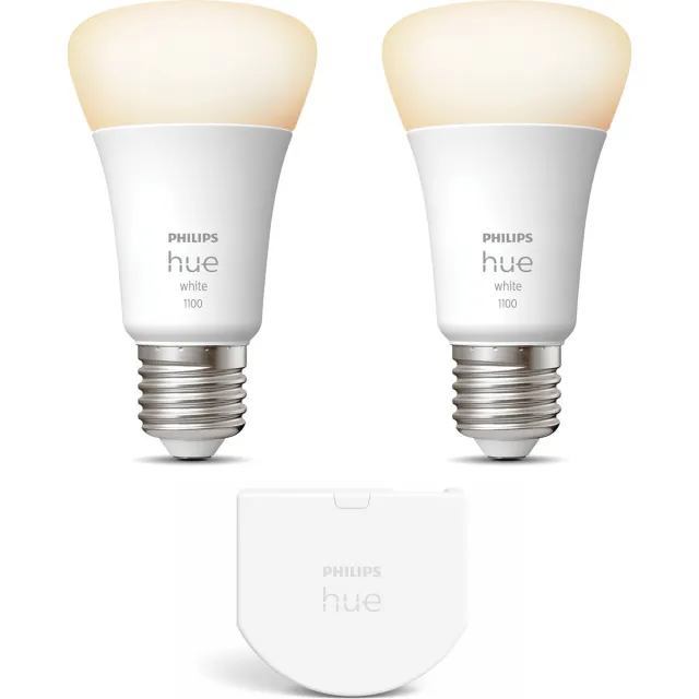 Philips Hue Uitbreidingspakket - E27 - met 2 Standaard Lampen - Warmwit Licht - Incl. 1 Hue Wall Switch - Hue White White
