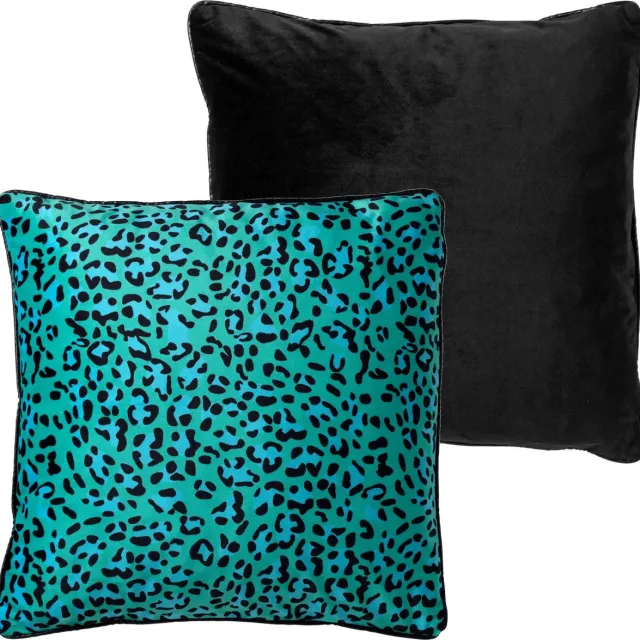 Dutch Decor BENDT - Kussenhoes 45x45 cm - spearmint - groen - blauw - zwart - luipaard patroon - velvet stof - met rits