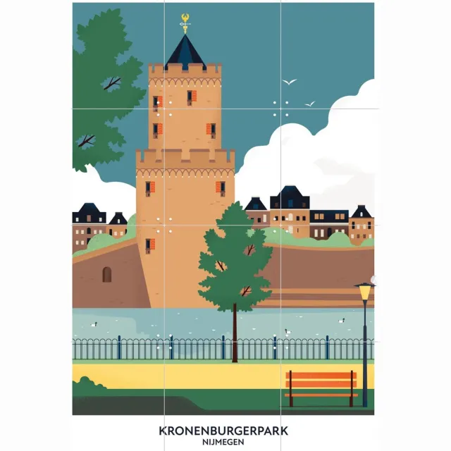 IXXI Kronenburgerpark, Studio Kars + Boom & Design Podium Nijmegen - 60 x 80 cm - Grote wanddecoratie en posters - Kleurrijk, Illustraties, Grafisch Groen