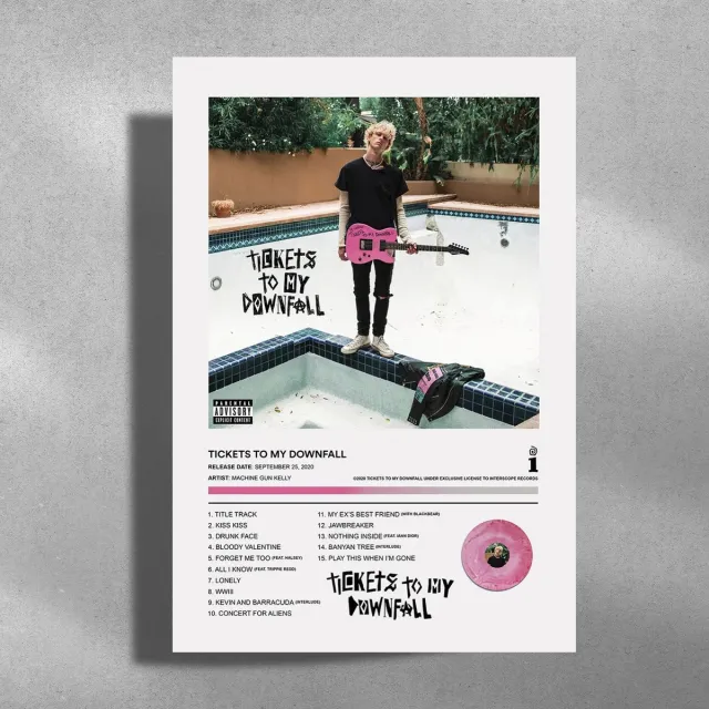 Luxe poster Machine Gun Kelly - Tickets To My Downfall - Metalen poster 30x40cm - album roze