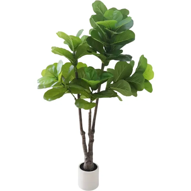 Happiq Kunstmatige Fiddle Leaf Vijgenboom - Voor Binnen & Thuiskantoor - Faux Ficus Lyrata - Met Witte Plantenbak - Groen-152 cm Green