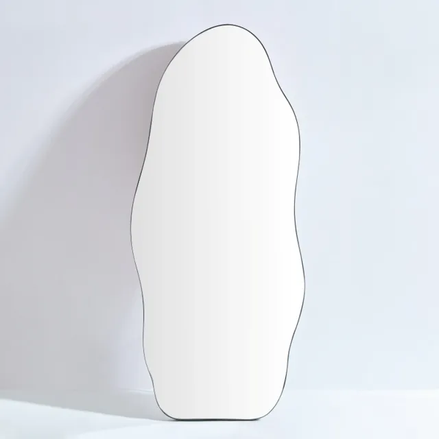 VIDI Forma Libera - Passpiegel - Asymmetrische Vorm - 70 x 160 cm - Staand & Hangend - Organische Vorm - Asymmetrisch - Wandspiegel - Hal Spiegel - Spiegels- Hangspiegel - Spiegel Staand - Woonkamer - Slaapkamer - Makeup Spiegel Zwart