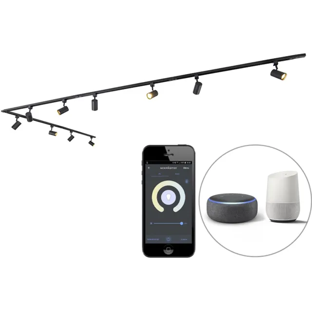 QAZQA jeana - Moderne LED Smart Spot railsysteem verlichting, railverlichting incl. wifi - 10 lichts - L 500 cm - Zwart - Woonkamer | Slaapkamer | Keuken Zwart Smart LED