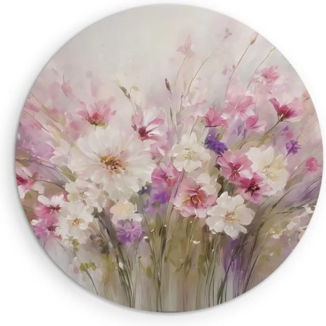 Saammp Forex Muurcirkel - Abstracte Bloemen - Roze - Paars - Ø 70 - Wandcirkel - Wanddecoratie Cirkel - Muurdecoratie Woonkamer - Kantoor Decoratie