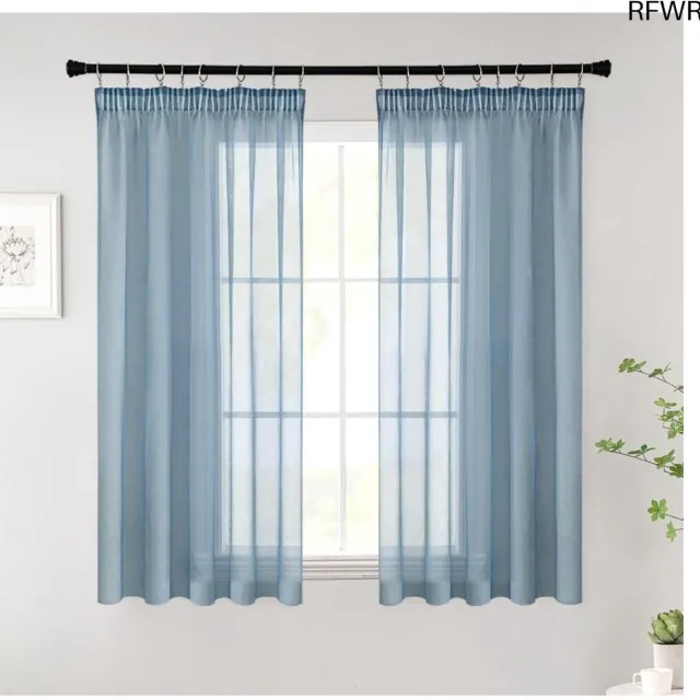 RFWR Transparante Gordijnen met Plooiband set van 2 - Marineblauw - Modern Raamgordijn voor Woonkamer en Slaapkamer (140 x 225 cm)