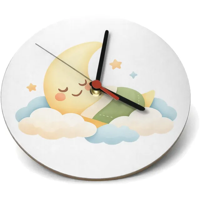 Mr Cadeautjes Klok rond Ø 19 - design Een zachte babykamer-sfeer met een slapende maan en wolkjes | cadeau Wit