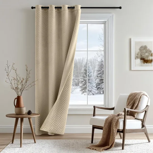 Ibenzoa Luxe dubbelzijdige verduisteringsgordijnen met warmte-isolatie, lichtbeige