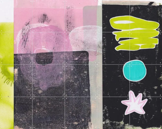 IXXI Star, Henriette Visscher - 100 x 80 cm - Grote wanddecoratie en posters - Digitale Kunst, Abstract, Speels, Kleurrijk, Gemengde Technieken Groen / Roze / Zwart