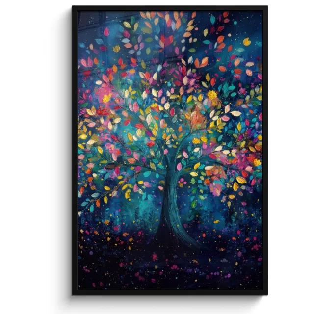 FrameYourWall Poster in lijst - Fotolijst 80x120 cm - Posters - Kleurrijk - Boom - Magisch - Abstract - Posterlijst zwart - Decoratie - Wanddecoratie woonkamer - Muurdecoratie slaapkamer