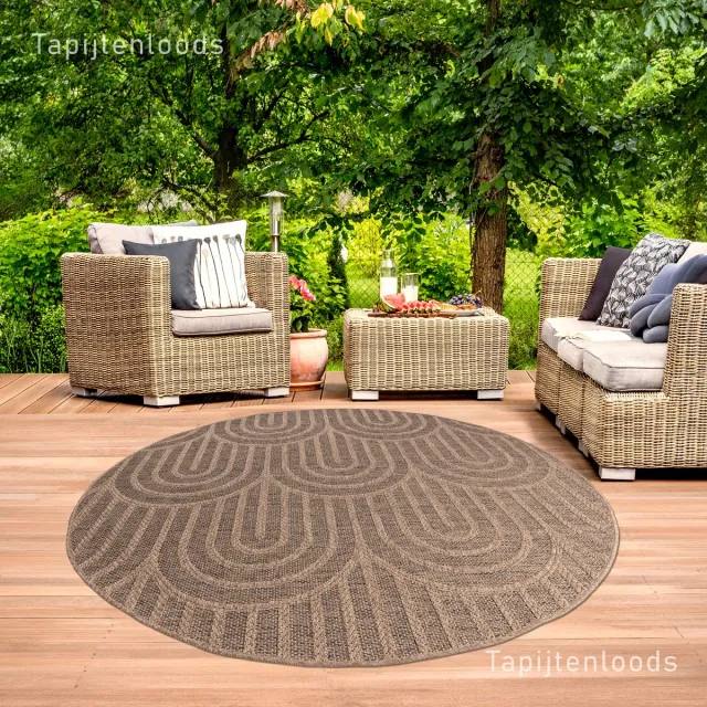 Muratap Sahara Japandi Rond Buitenkleed Jute-Look Weerbestendig Vloerkleed Beige