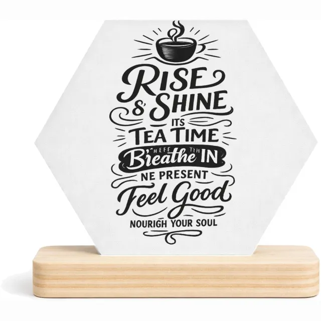 Mr Cadeautjes MDF fotolijst/inleg hexagon 14 x 13 - design Een ochtendthema met een warme drank en een positieve boodsc | cadeau Wit